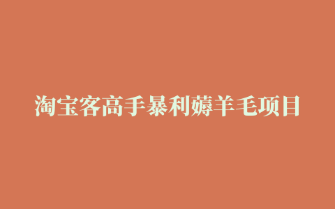 淘宝客高手暴利薅羊毛项目 轻松月入过万的方法