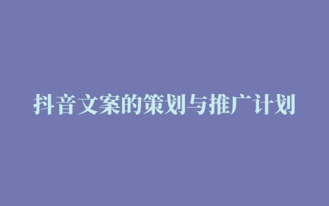 抖音文案的策划与推广计划